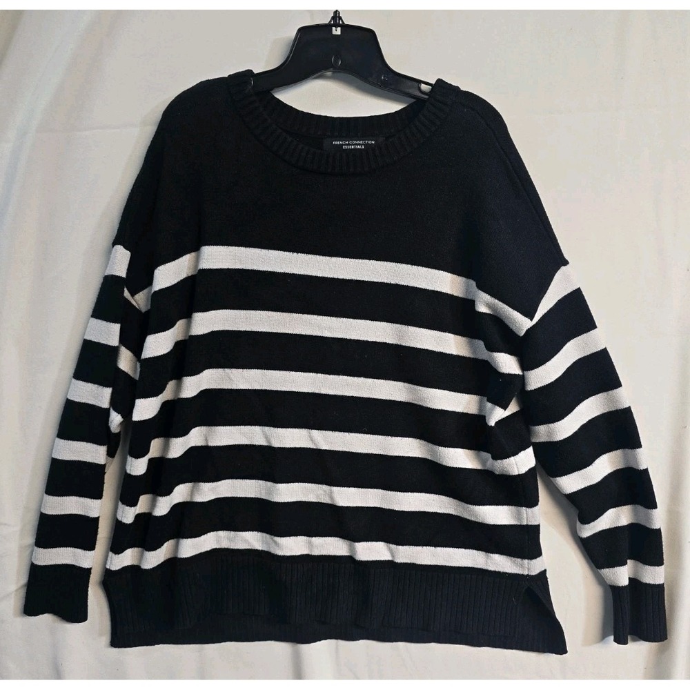 French Connection Sweater Black And White Stripe XL Women's